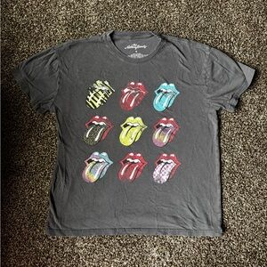 The Rolling Stones Unisex Black Tee with Multicolor Tongues Medium